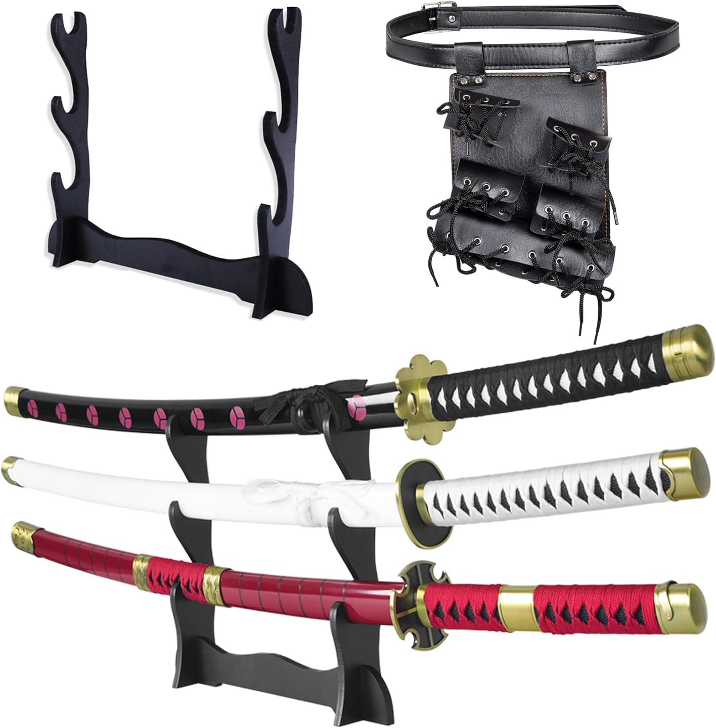 Carbon Steel Roronoa Zoro Swords, Real Metal Anime Sword, Roronoa Zoro Cosplay Costume 41 inch Overall, Japanese Zoro Katana Samurai Sword 3-Piece Set/4-Piece Set