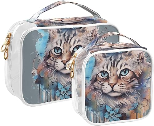 Miniatura 2 de Ink Kawaii Cat Clear Toiletry Bag for Traveling,2 Pack Makeup Cosmetic Bag with Zipper,Travel Bag for Toiletries,Travel Essentials 21214472