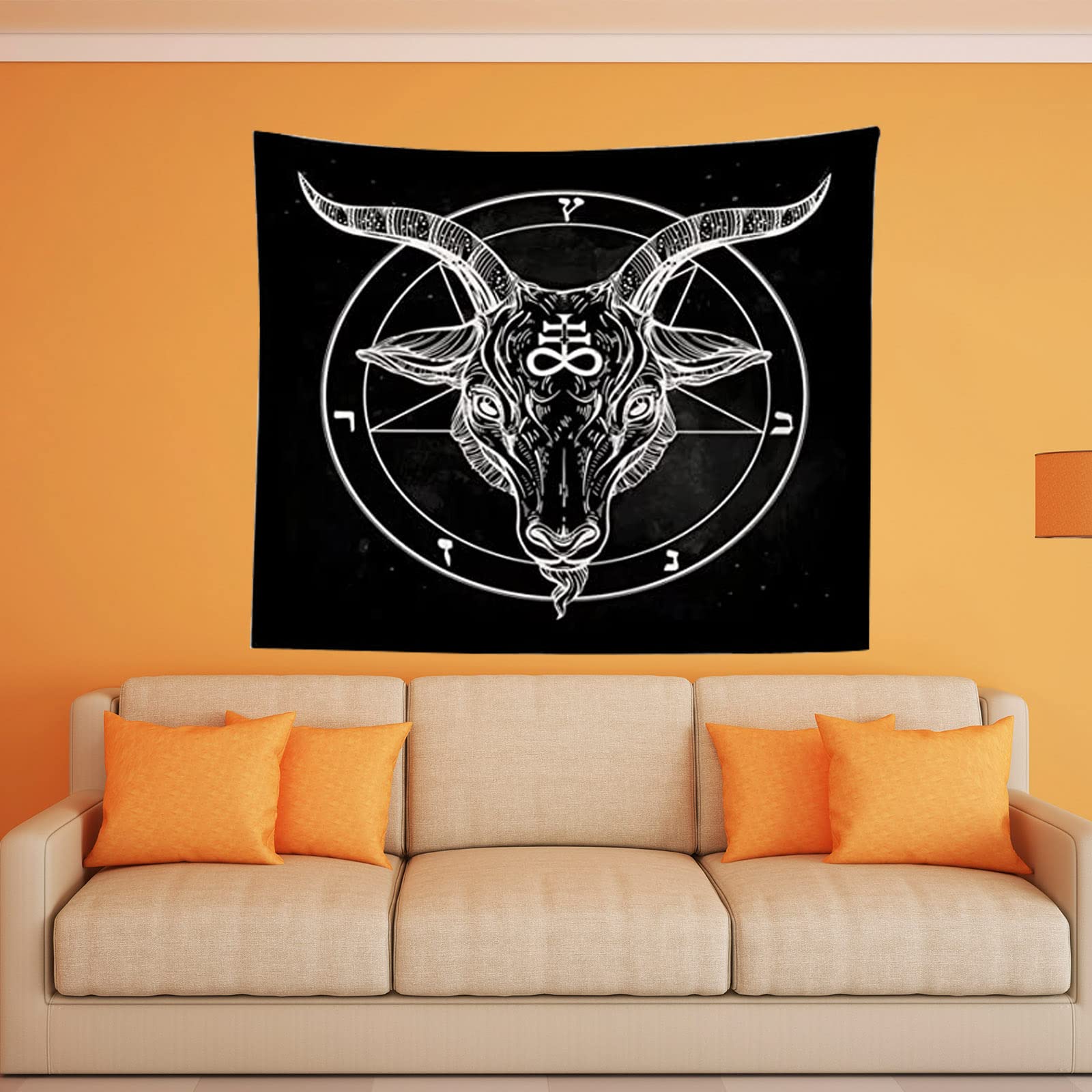Ptrxobj Wandteppich – Ziegenkopf Pentagramm, Gothic Design, 203,2x152,4 Cm, Aus Polyester, Für Wohnzimmer & Schlafzimmer