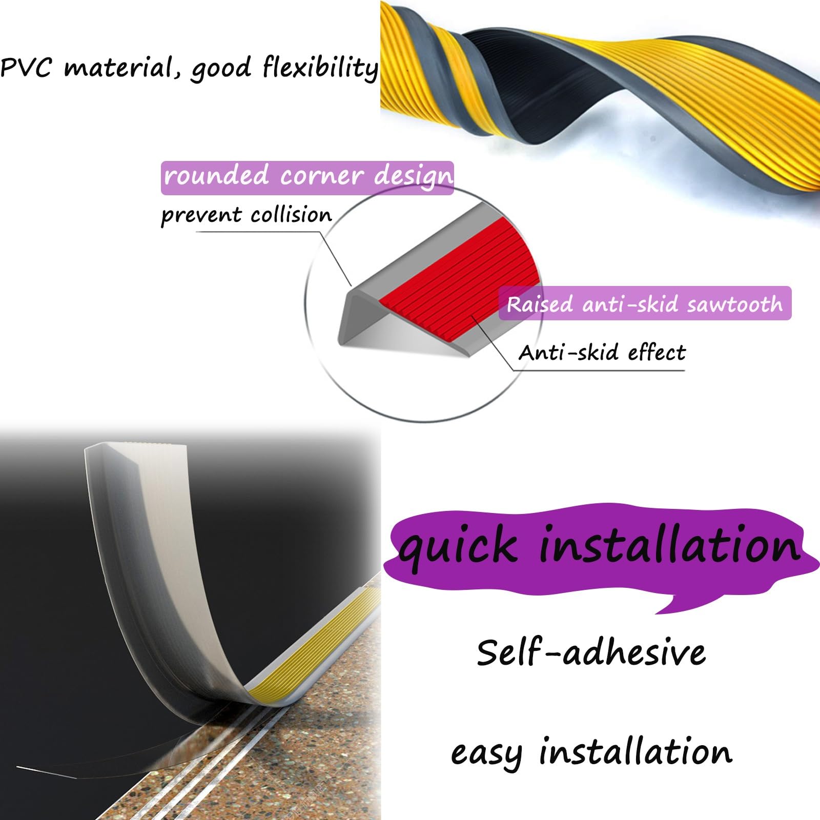 Forma A L Nastro Adesivo Antiscivolo per Scale, Nero 2m Strisce Antiscivolo per Scale Interne ed Esterne, Nastro Adesivo Antiscivolo In PVC, Adesivo E Antiscivolo, Adatto A Scale Interne ed Esterne (