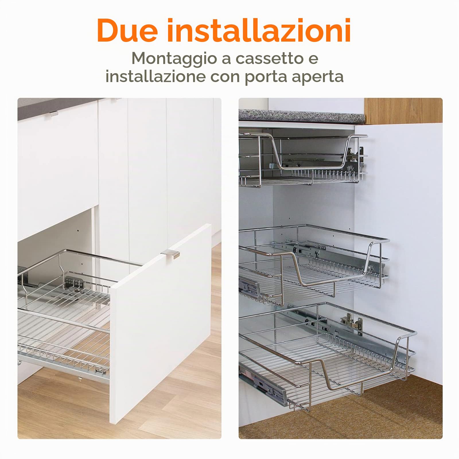 Daromigo 2x Cassetto Telescopico Cestello Estraibile 30cm per i Mobili da Cucina, con Guide Scorrevoli, Cassetti Telescopici Metallo Cromato, Cestelli da Cucina Estraibile