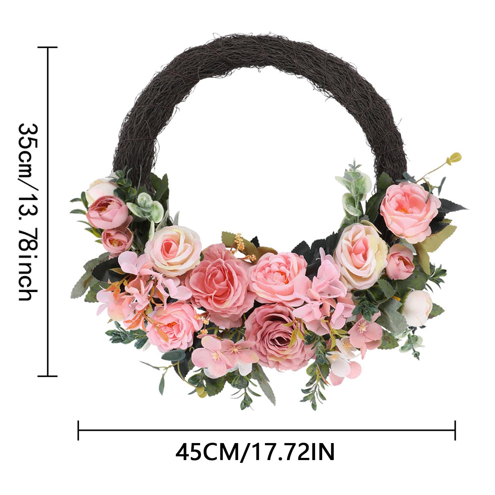 Ghirlanda Primaverile Artificiale con Fiori, Decorazione Primaverile Ed Estiva per Pasqua, Rose Rosa Realistiche, Decorazione da Appendere Alla Porta per Interni Ed Ester (Ghirlanda di rose