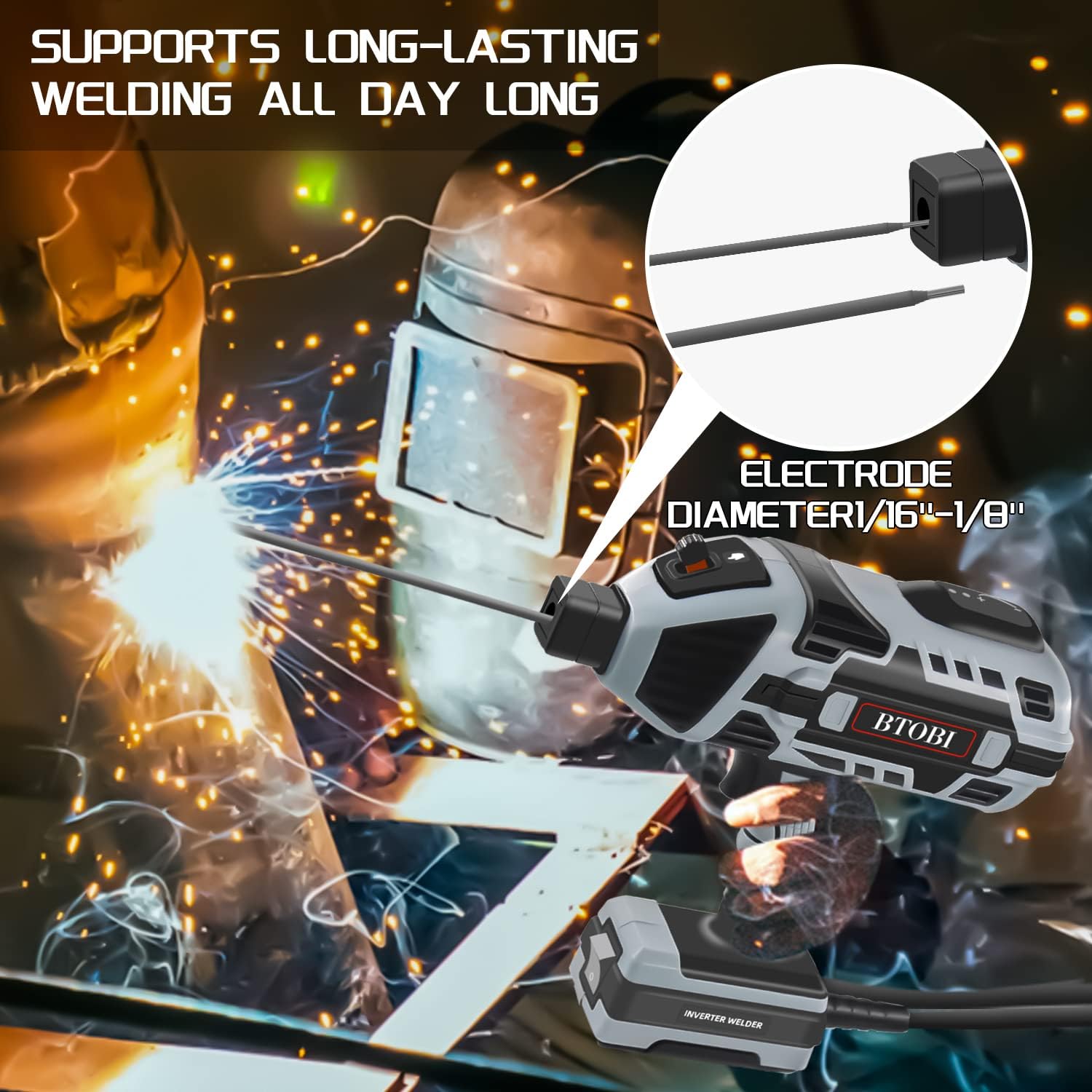 Portable Handheld Welding Machine 110V, 120A ARC Stick Welder Gun with IGBT Inverter, 6 Level Adjustable Current, Fits 1/16“-1/8” Welding Rods for DIY, Home Repair and Metalwork, Grey