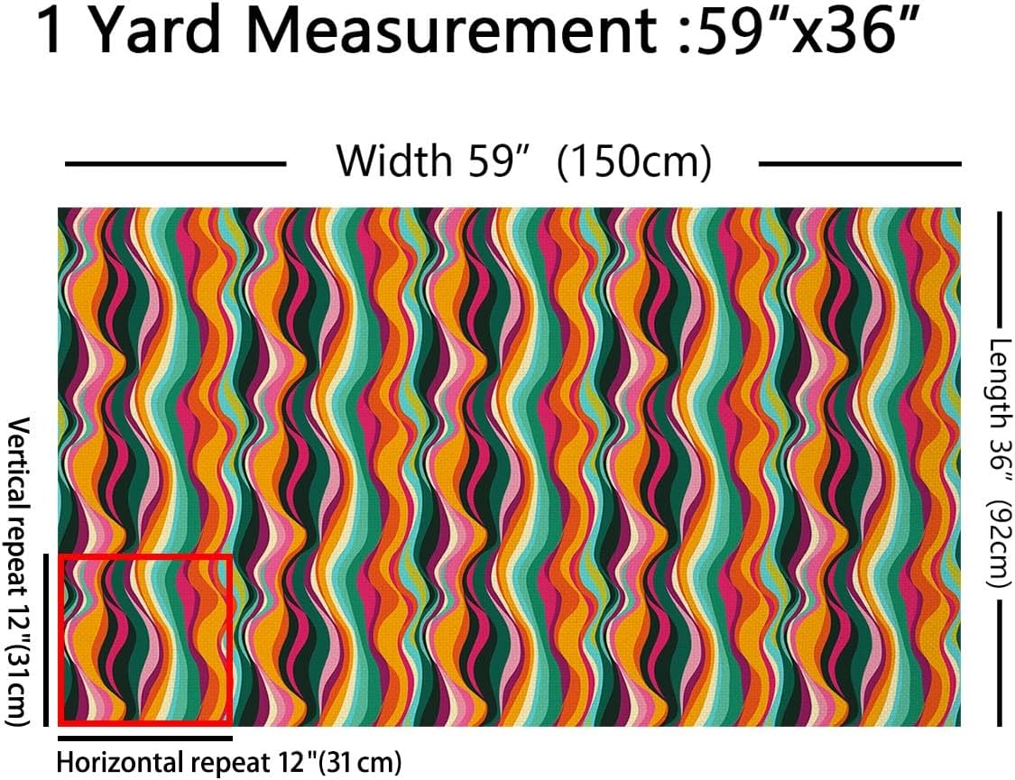 Feelyou Rainbow Upholstery Fabric, Geometric Wavy Stripes Fabric by The Yard, Abstract Art Decorative Fabric for Upholstery and Home DIY Projects, Stripe Line, 2 Yards,