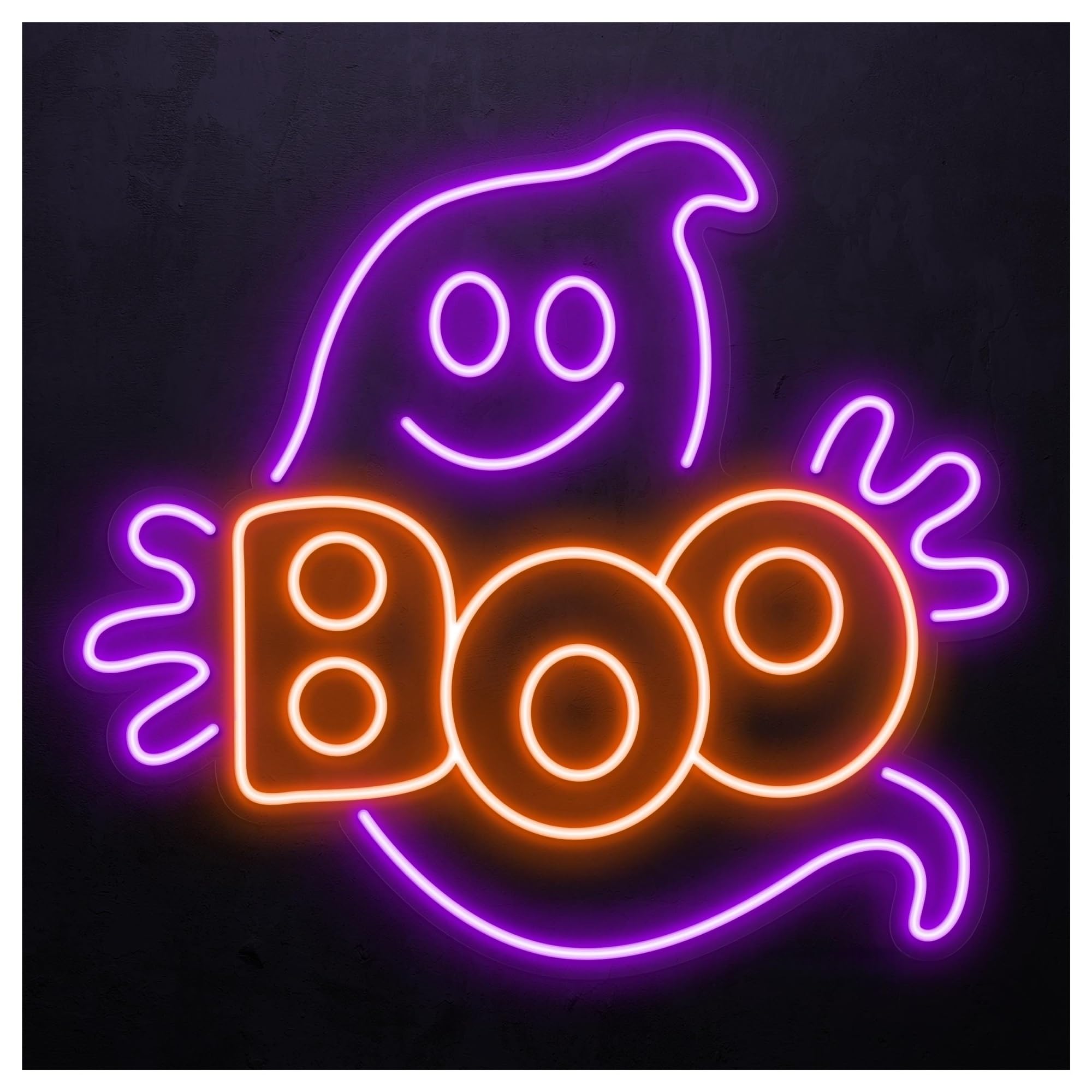 RONGCH Hanging Art Signs Boo Ghost Neon Sign, Suitable for Studio Wall Art Decor with Brightness Adjustable 46cm