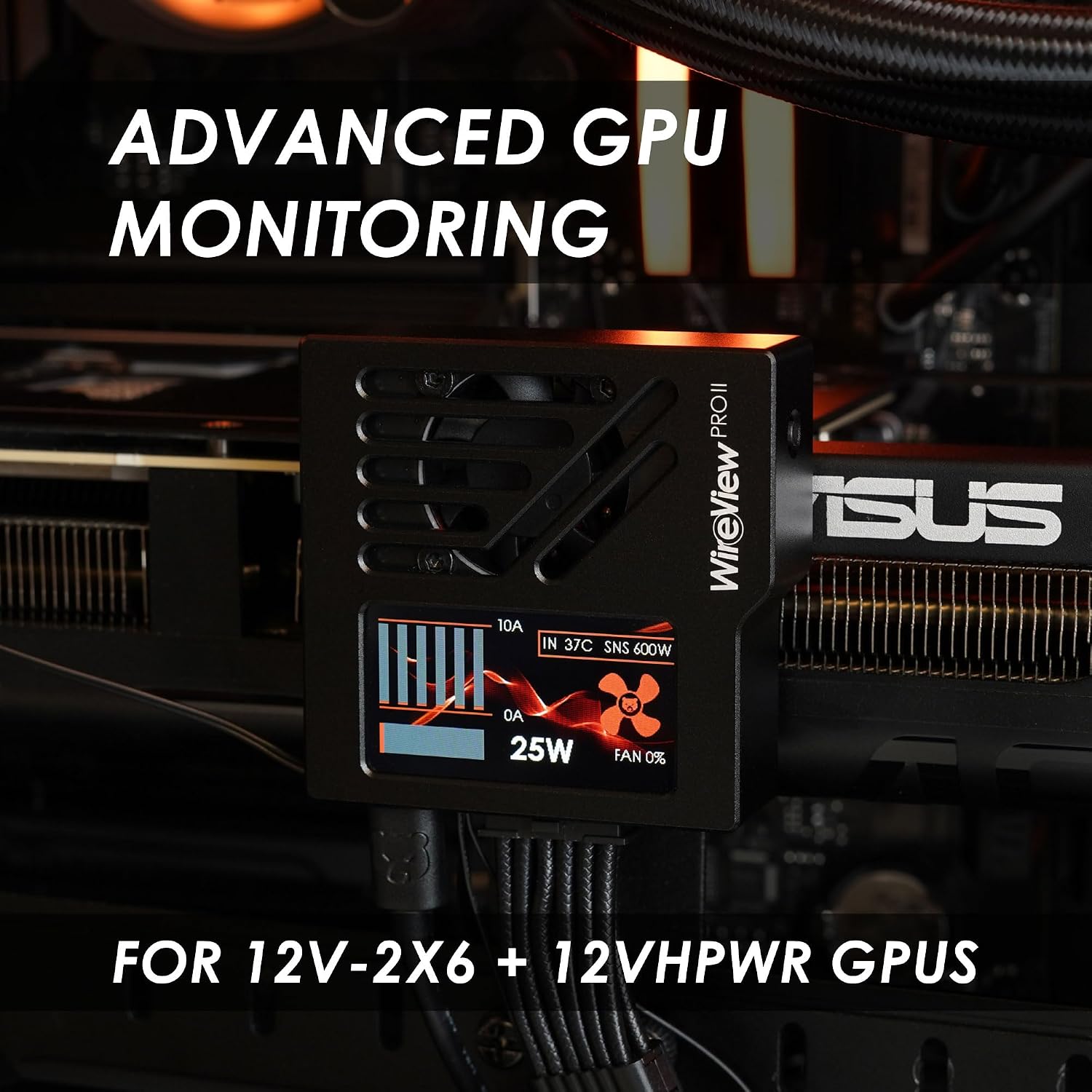 Thermal Grizzly WireView Pro II GPU Black Reverse - GPU Monitoring Device for 12V-2x6 and 12VHPWR Graphics Cards with Per-Pin Current Monitoring, TFT-IPS Display and 90-Degree Cable Routing