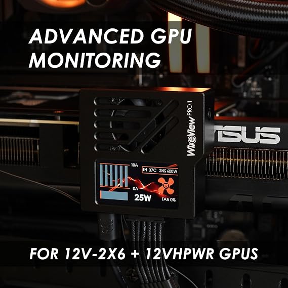 Thermal Grizzly WireView Pro II GPU Black Normal - GPU Monitoring Device for 12V-2x6 and 12VHPWR Graphics Cards with Per-Pin Current Monitoring, TFT-IPS Display and 90-Degree Cable Routing