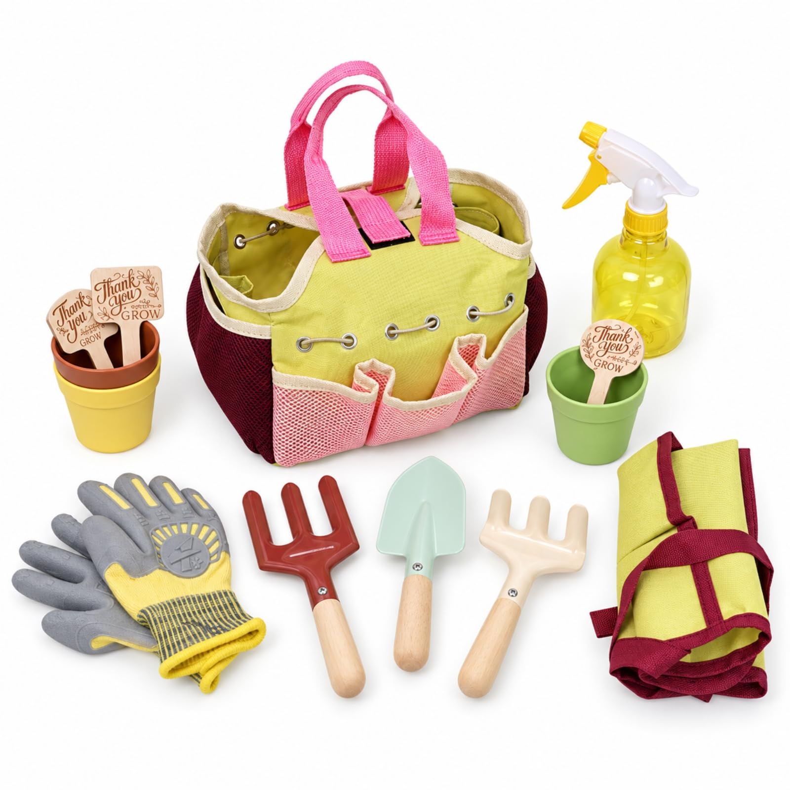 Kit di attività di Giardinaggio per Bambini con Borsa Portaoggetti Completo Set da Giardinaggio con Grembiule e Guanti Sicuro per Casa