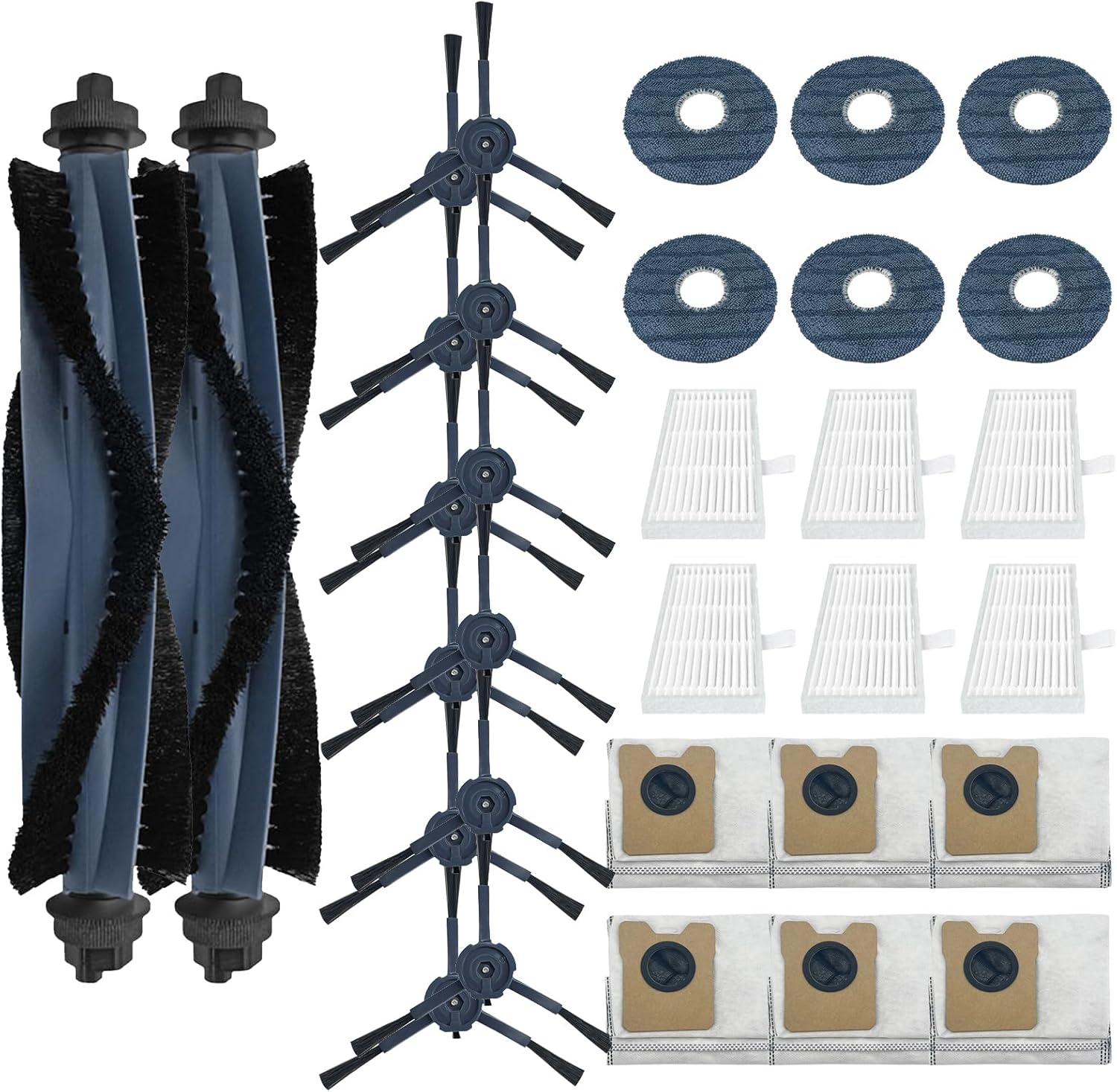 Vacuum Accessories Kit Compatible with EUFY OMINI C20, Sweeper Robot Vacuum and Mop Cleaner Replacement Parts (2 Roller Brush + 6 Filter + 12 Side Brush + 6 Dust Bag + 6 Mopping Cloth)