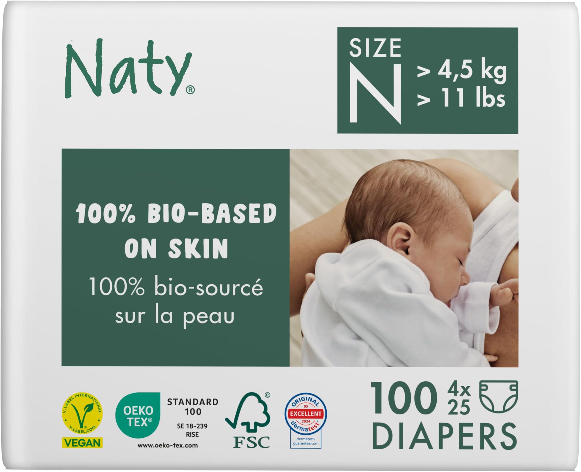 Naty Baby Newborn Diapers, Size 0 (> 11 lbs), 100 count