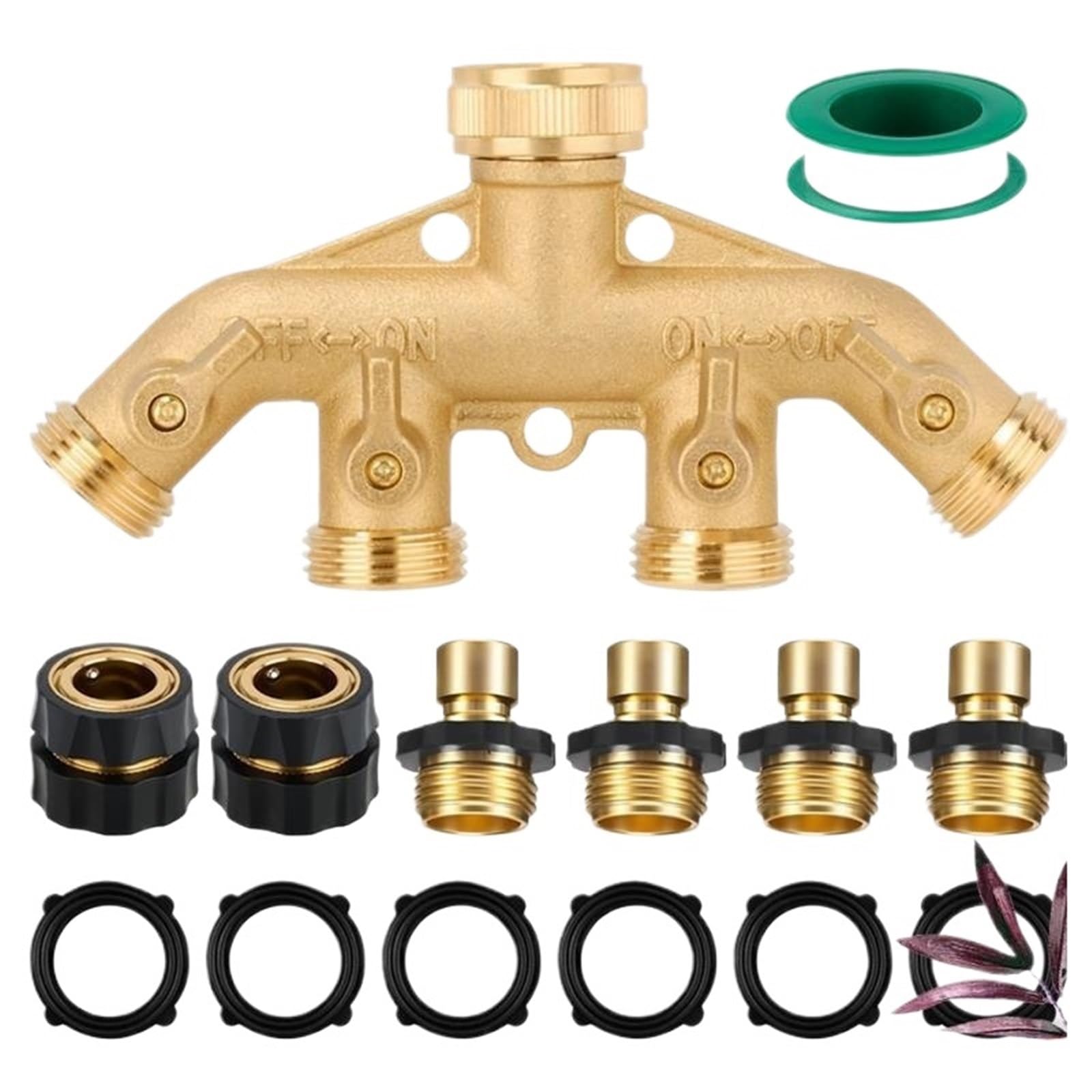 Sdoppiatore for Tubo dell'Acqua da Giardino, connettore, Ottone Resistente a 4 Vie, connettori rapidi con Raccordo 3/4 Pollici Femmina e Maschio, for Rubinetto