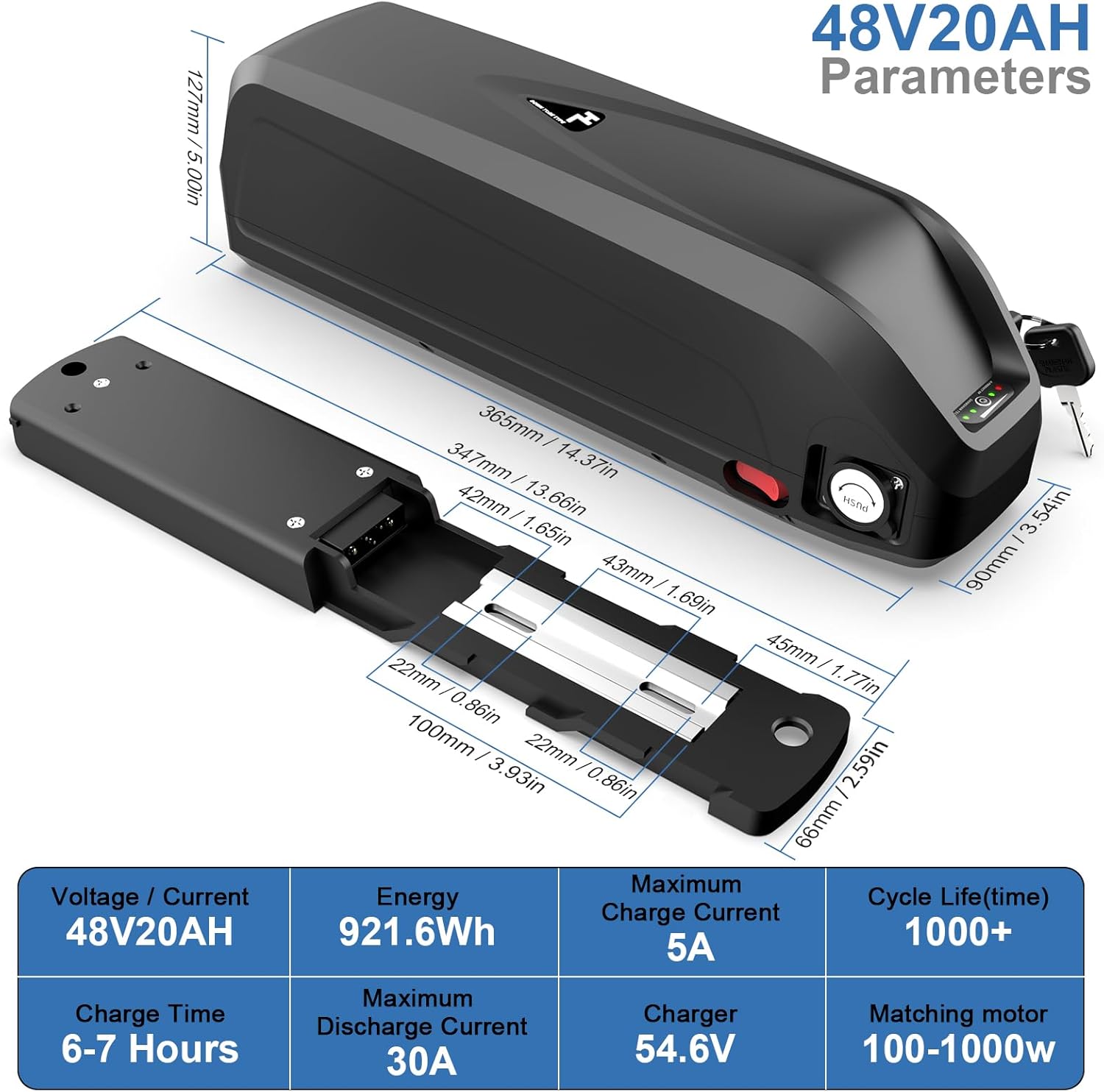 48V20AH Hailong Lithium Battery, Suitable for DIY Projects of Devices with Power Range of 250-1200W, Equipped with XT60 Interface and with 40A BMS