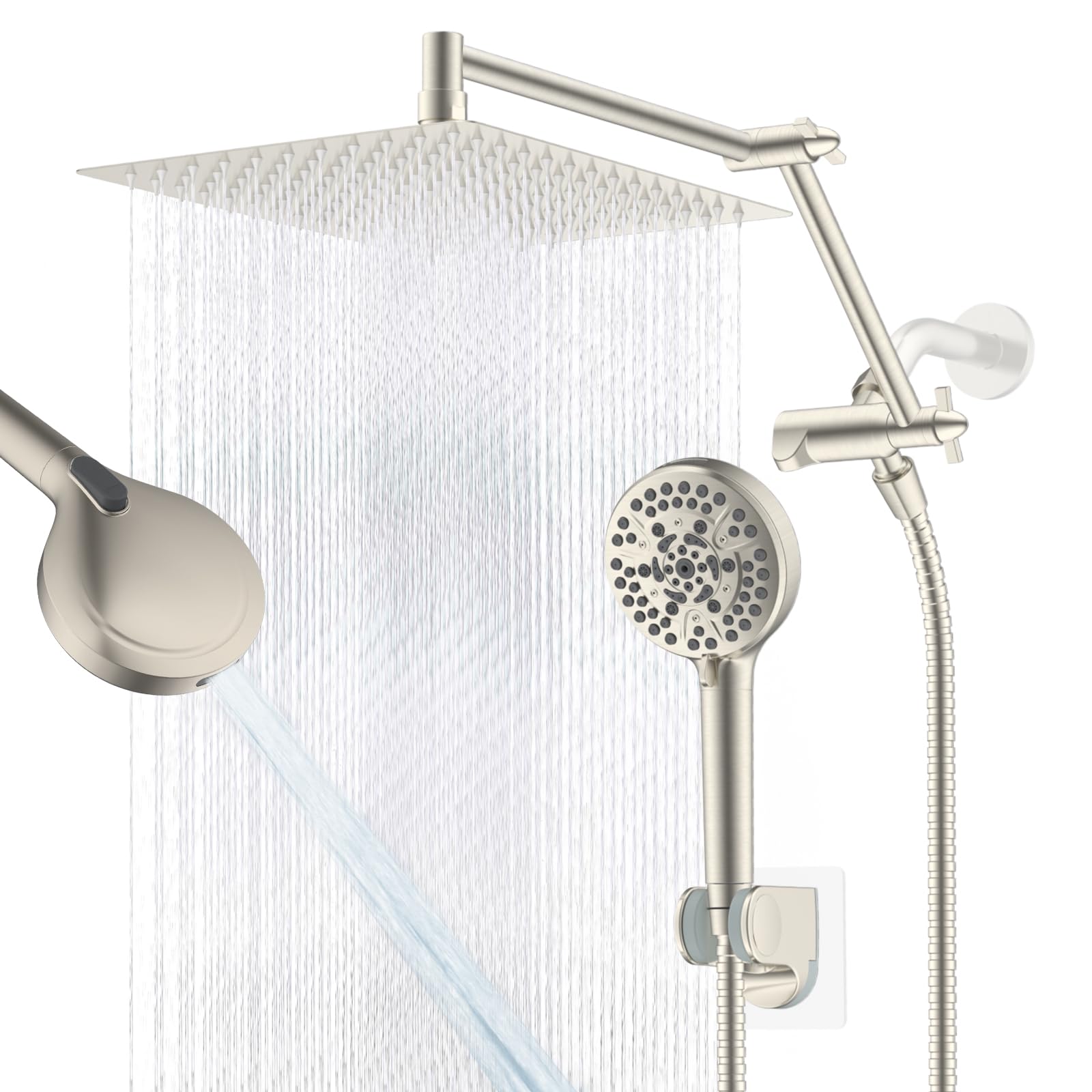 12" Metal Rain Shower Head with Handheld 10 Spray, High-Pressure Showerhead