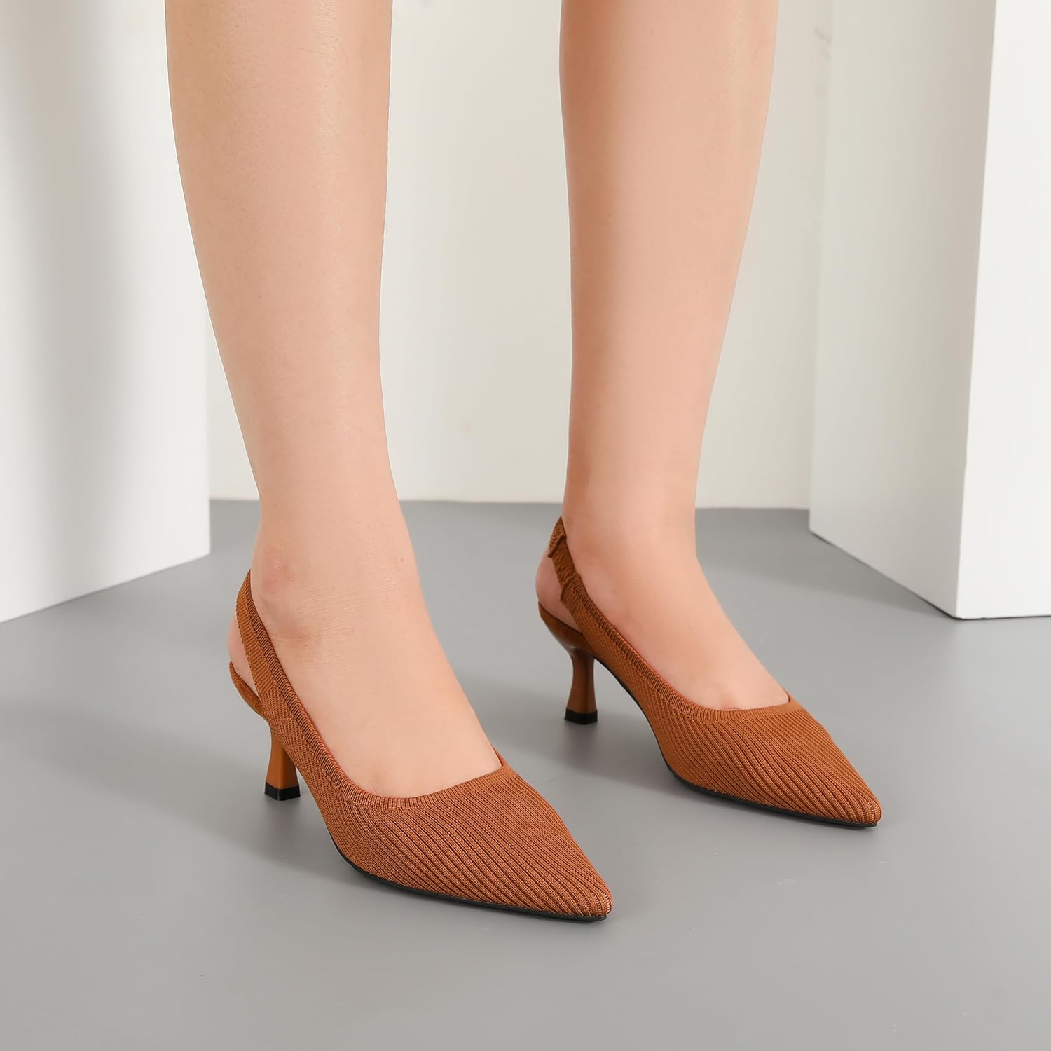 Women's Knit Slingback Pumps, Pointed Toe with 2.36 Inch Kitten Heel - Image 3