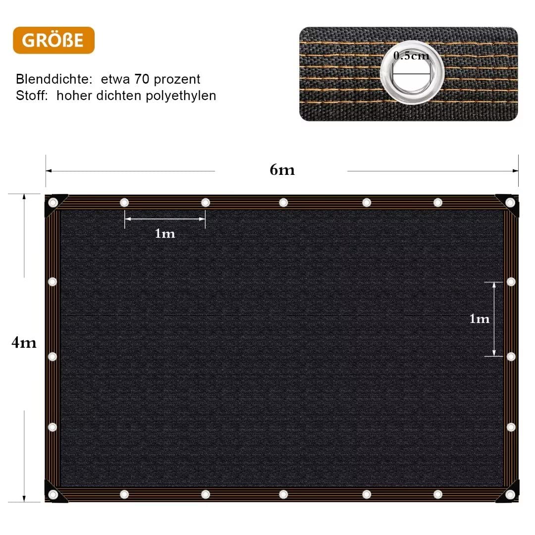 Rete ombreggiante nera 4 x 6 m, rete ombreggiante da giardino, con occhielli, 70%, resistente ai raggi UV, per la protezione delle piante, fienile o canili