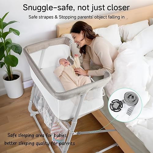 Miniatura 8 de Cowiewie Moisés para dormir de noche, moisés para bebé, lugar más alto en la cama, cuna de bebé con ajuste de 5 posiciones, cuna de malla