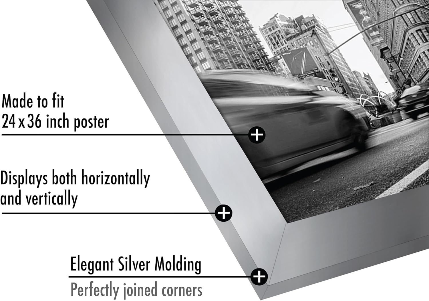 Americanflat 24x36 Poster Frame with Polished Plexiglass - Silver Picture Frame - Wide Photo Frames Made of Engineered Wood for Vertical or Horizontal Wall Display - Epic Collection - Silver
