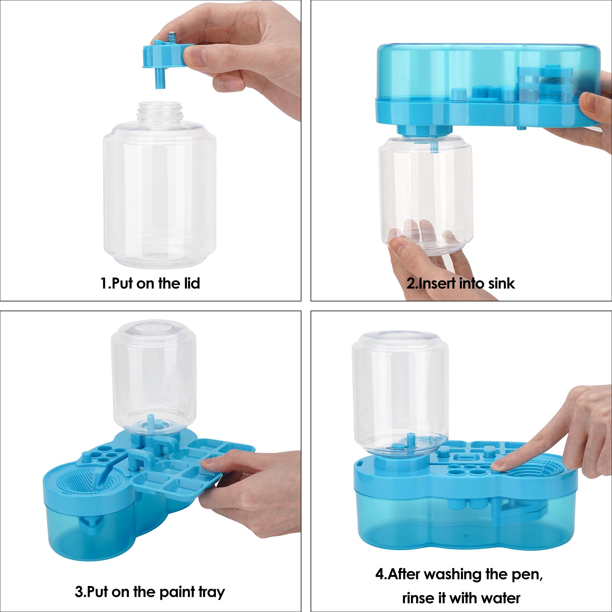 JANKOW Paint Brush Cleaner Tool, Paint Brush Cleaner and Holder, 5-in-1 Painting Brush Cleaner Tool, Paint Brush Holder with Palette (1, Blue)