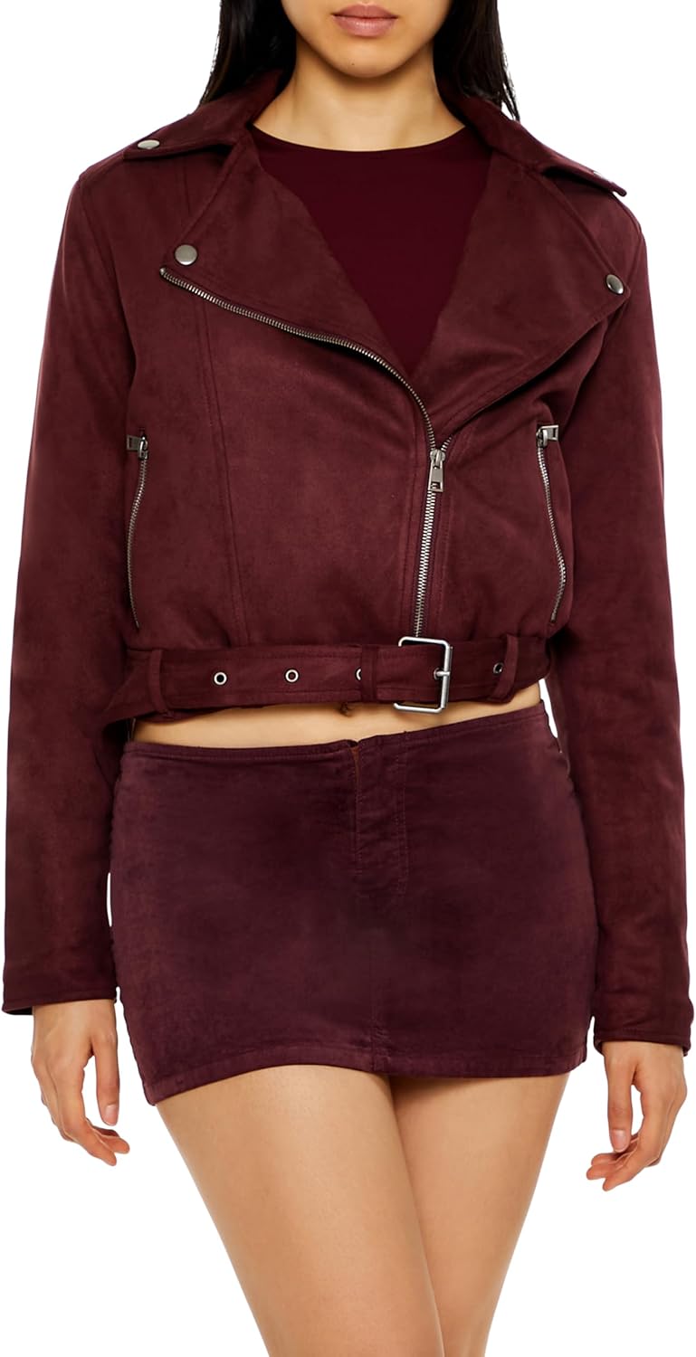 Forever 21 womens Faux Suede Cropped Moto Jacket