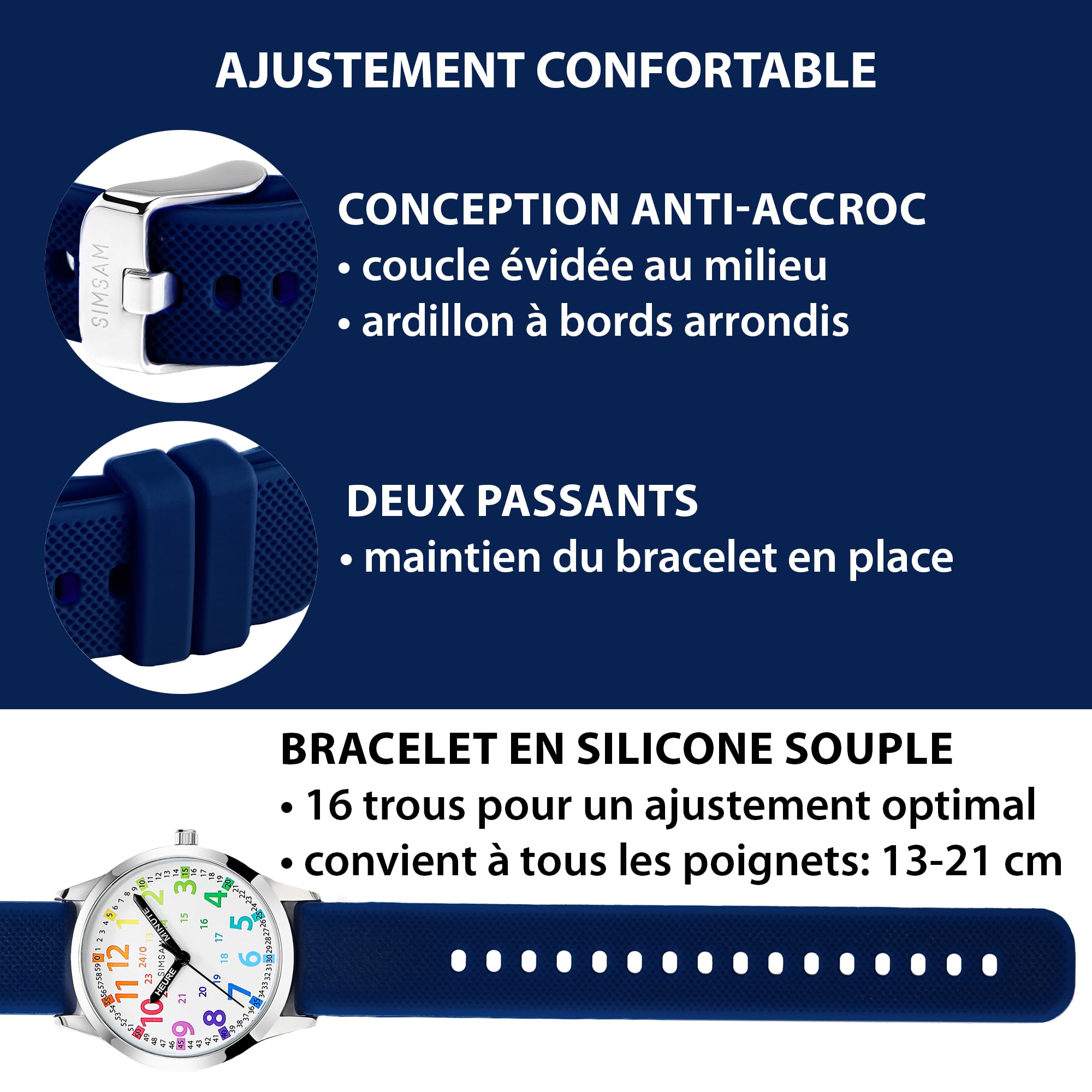 SIMSAM Montre Enfant Garcon, Montre Enfant Fille 4, 5, 6, 7, 8, 9, 10, 11, 12 Ans, Montres Garçons Fille Pédagogique, Analogique