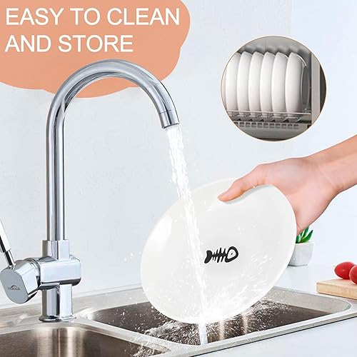 Miniatura 6 de Paquete de 6 cuencos de comida para gatos, cuencos de cerámica para gatos, juego de cuencos antifatiga para gatos, platos anchos y poco profundos de