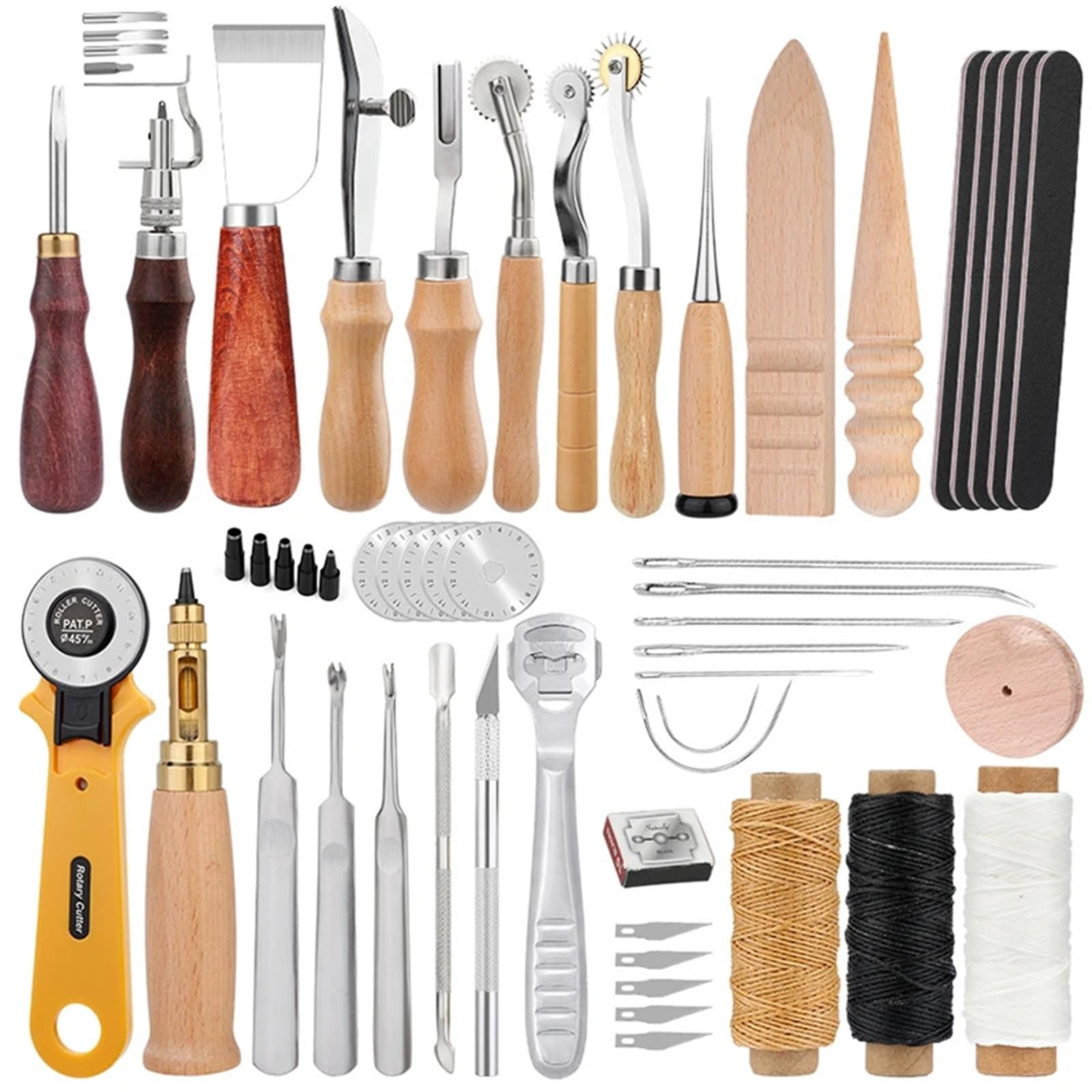 SITBXO Lederhandwerk-Werkzeugsatz, Handnähen, Nähen, Stanzen, Schnitzen, Groover, Arbeitszubehör, DIY-Lederwerkzeug-Set Buchbinder-Set(Type1)