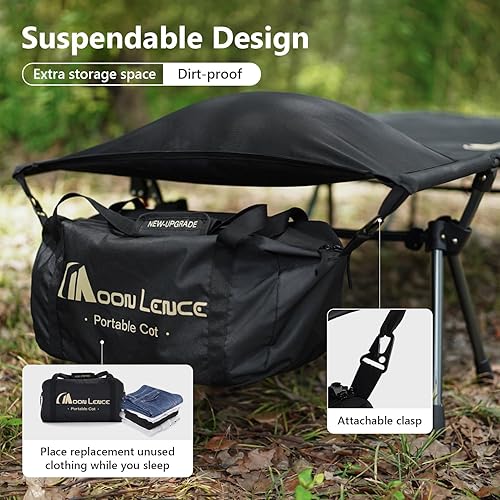 Miniatura 3 de MOON LENCE Cuna de campamento de altura ajustable, soporta 330 libras, cama plegable portátil con extensores de piernas para campamento, senderismo,