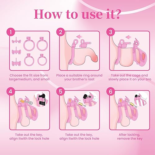 Miniatura 6 de Dispositivo de jaula de castidad masculina  Jaula ligera para pene con 3 tamaños de fijación de bloqueo y 4 anillos para el pene con doble bloqueo