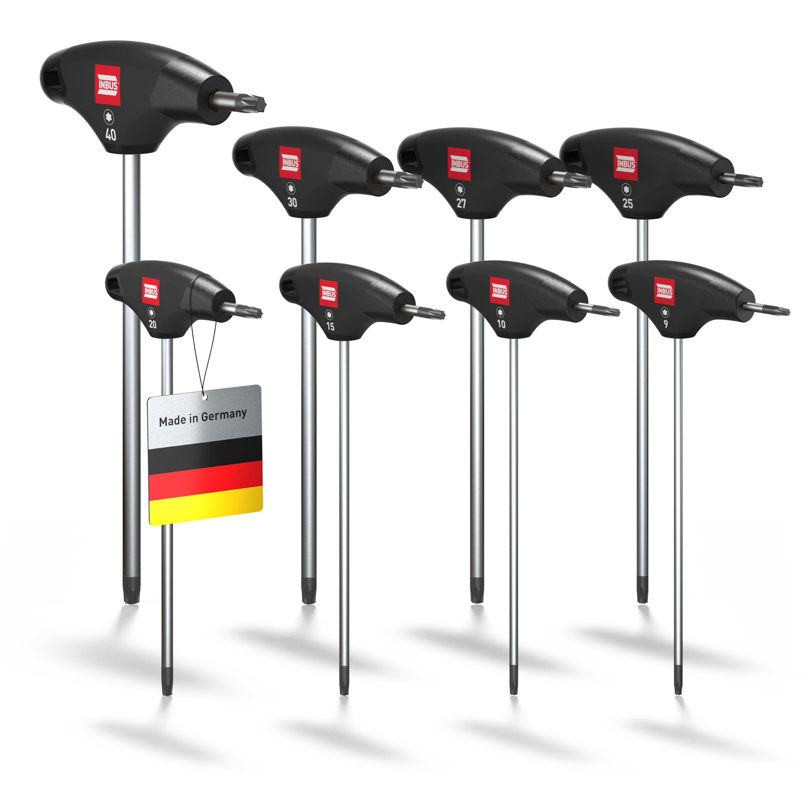 INBUS TORX® Juego de Destornilladores con mango en T 8pz, TX9–TX40, con HybridTouch — Made in Germany 74124