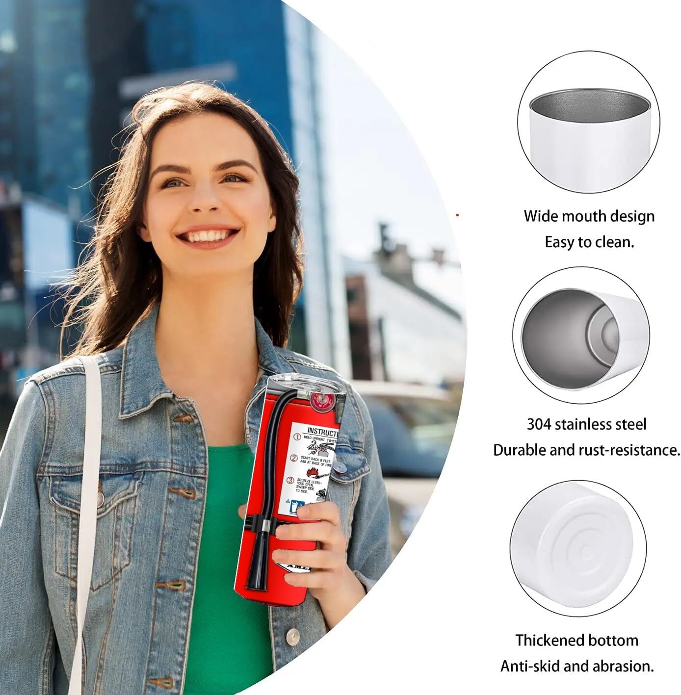 Funny Fire Extinguisher Tumbler 20oz Skinny Travel Mug, Novelty Red Stainless Steel Insulated Cup with Lid, Gag Gift Coffee Cup for Firefighters Men Women - Image 3