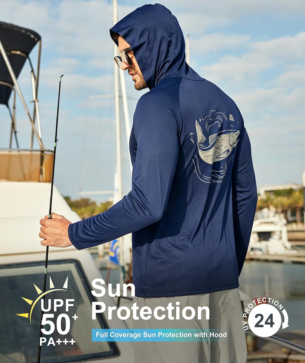 ZITY Fishing Shirts for Men UPF 50+ Sun Protection Hoodie Long Sleeve Rash Guard Lightweight Quick Dry UV Shirt image 3