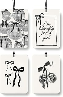 Retro Coquette Black Bow Cologne Car Air Freshener 4 Pcs, Preppy Girly Bow Disco Ball Hanging Air Freshener for Cars Bathroom Dorm Books Decor, Vintage Cute Accessories Gifts for Women Girls