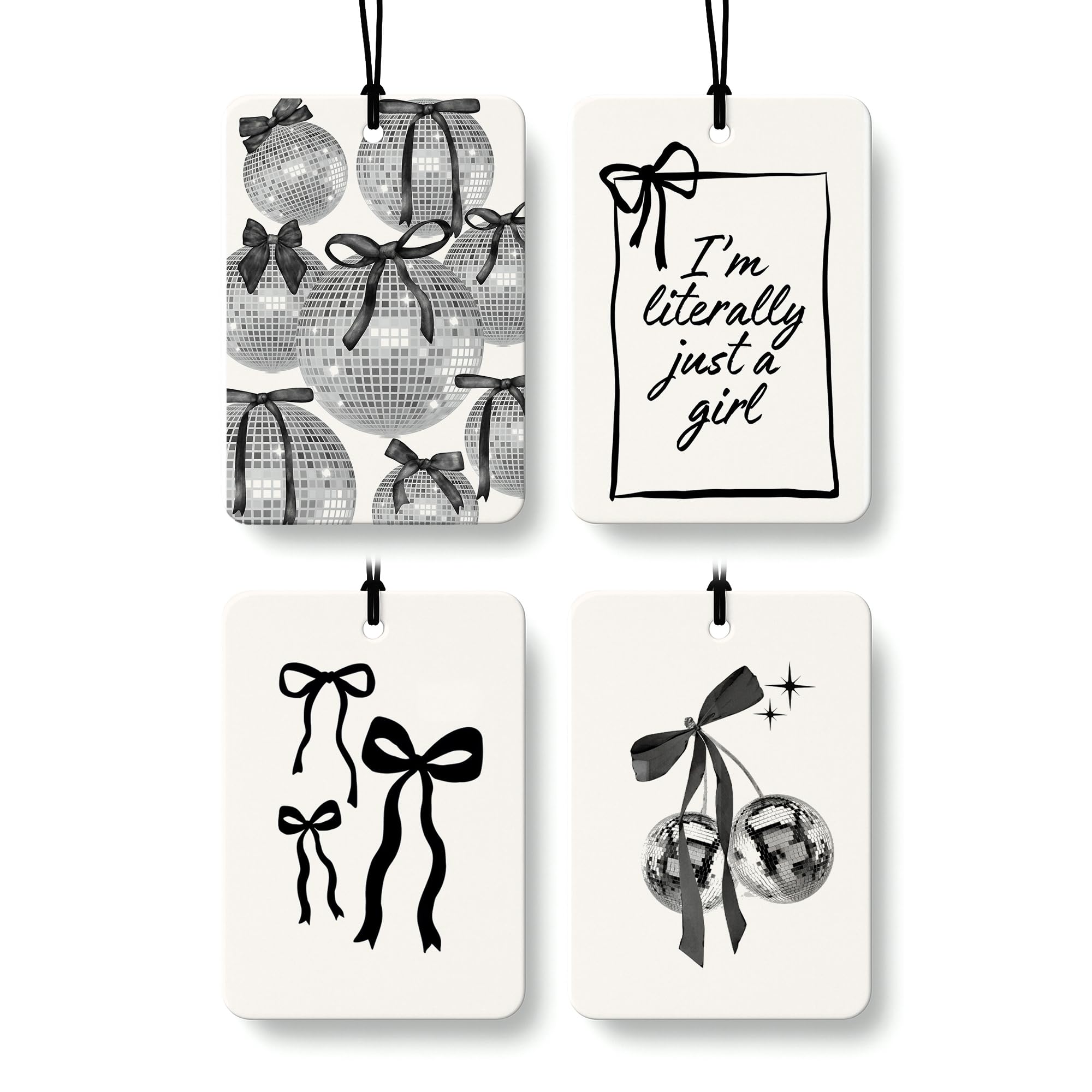EKGJW Retro Coquette Black Bow Cologne Car Air Freshener 4 Pcs, Preppy Girly Bow Disco Ball Hanging Air Freshener for Cars Bathroom Dorm Books Decor,