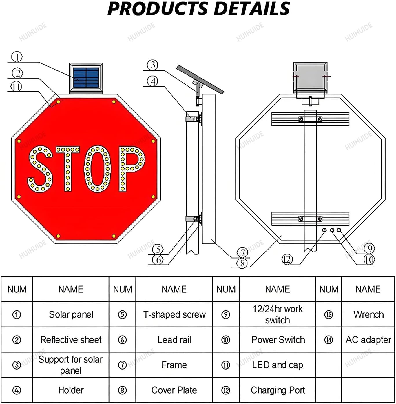 Stop Sign, Aluminum Octagon Road Signs Traffic Signs, Solar Power Stop Flashing Traffic Signs, Day/Night Visibility (Multicolor 60cm(24in))