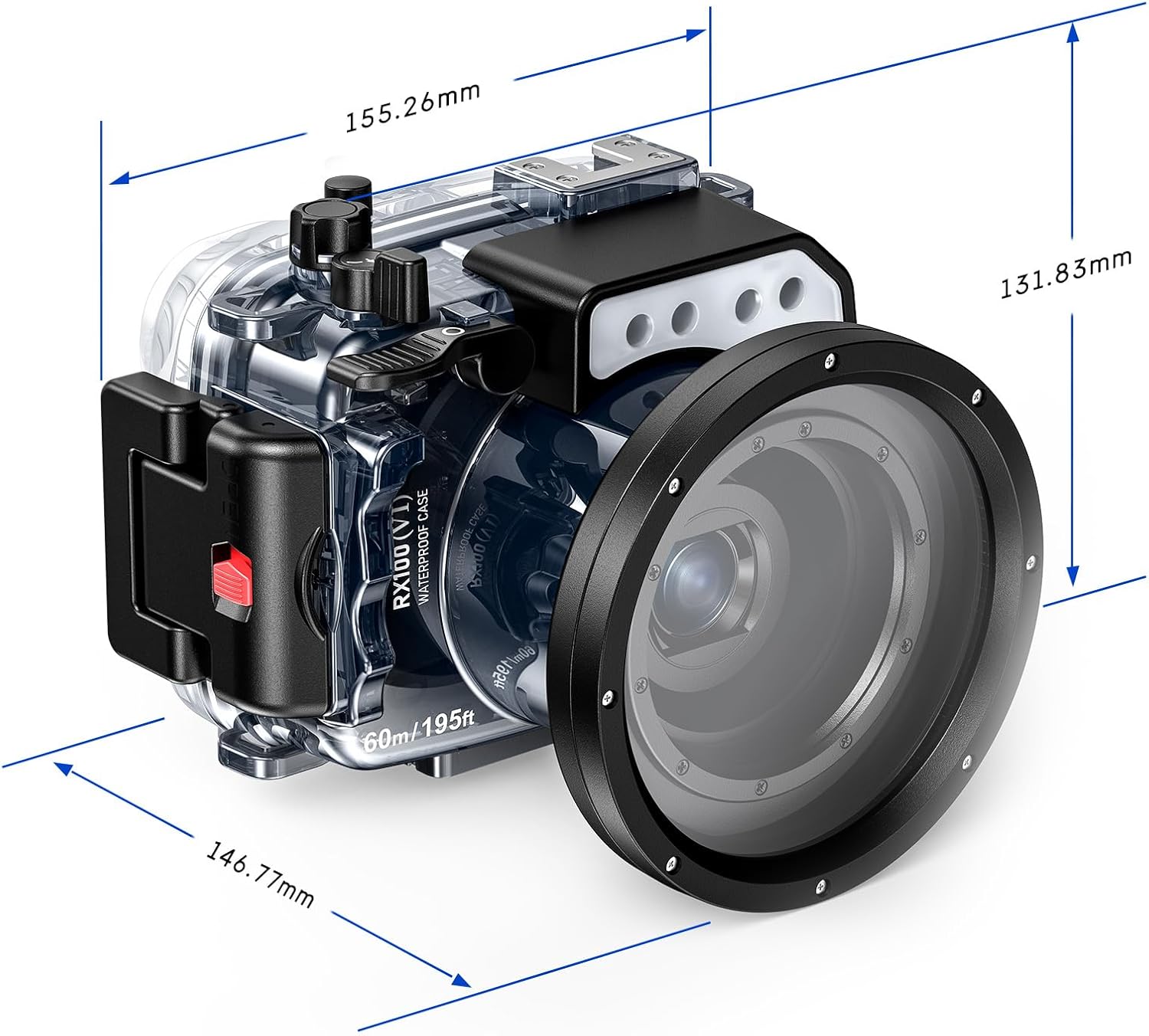 Sea Frogs Waterproof Camera Housing Compatible with Sony RX100 VI IPX8 40m/130ft Maximum Diving Depth Underwater Camera Case for Diving, Surfing, Rowing, Skiing