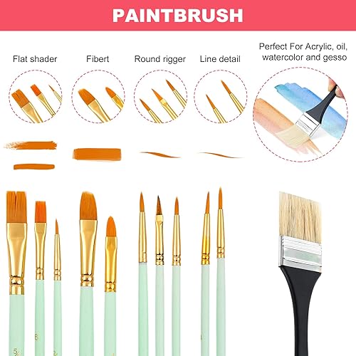 Miniatura 5 de Juego de limpiador de pinceles de pintura, enjuague de pinceles mejorado con drenaje y soporte para pinceles, 11 pinceles y 3 paneles de lienzo de