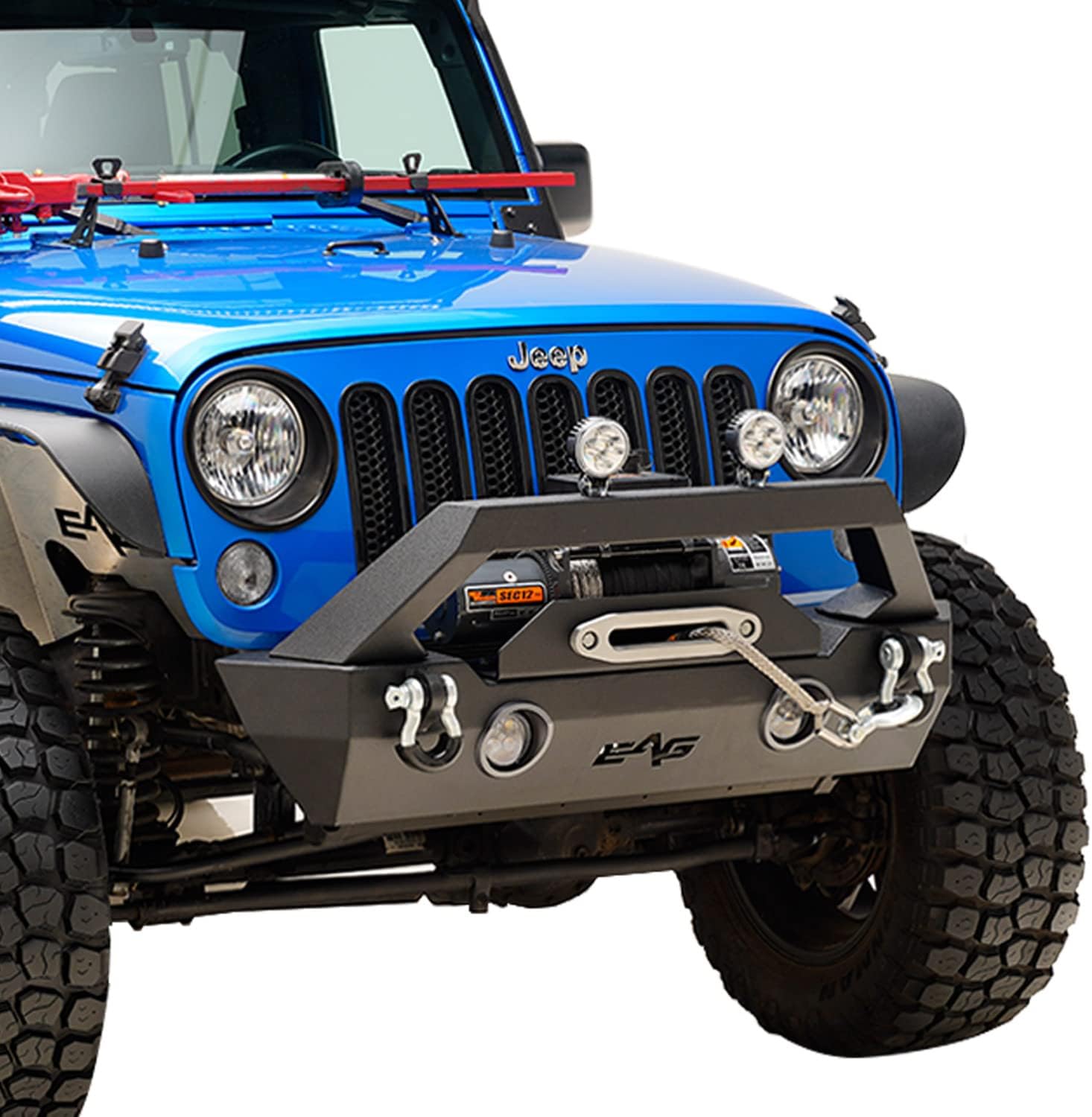 EAG Front Bumper with LED Lights and Winch Plate Fit for 07