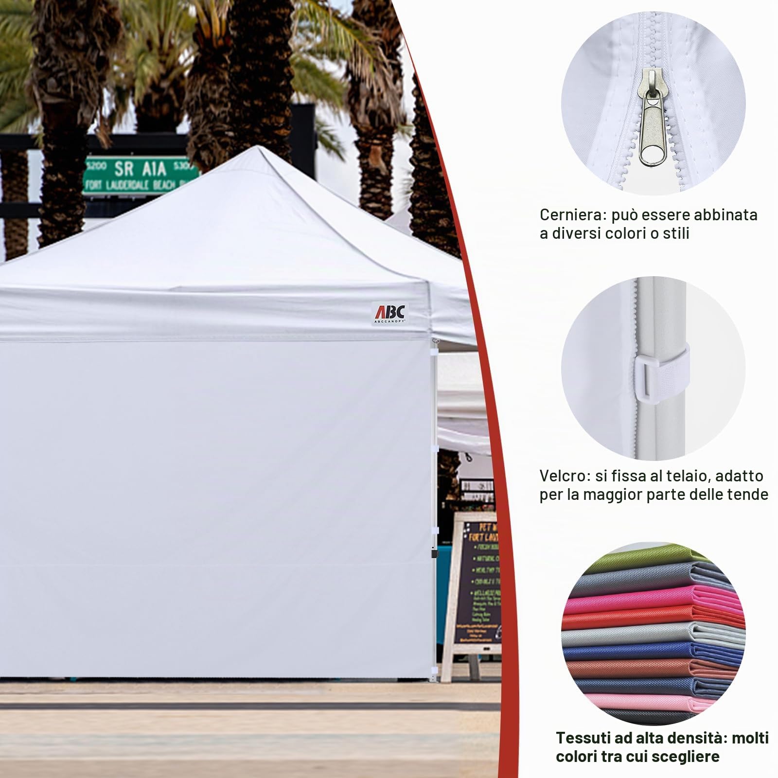 ABCCANOPY Pannello laterale per gazebo a gamba dritta 3 x 3 m, 1 confezione solo parete laterale (bianco)
