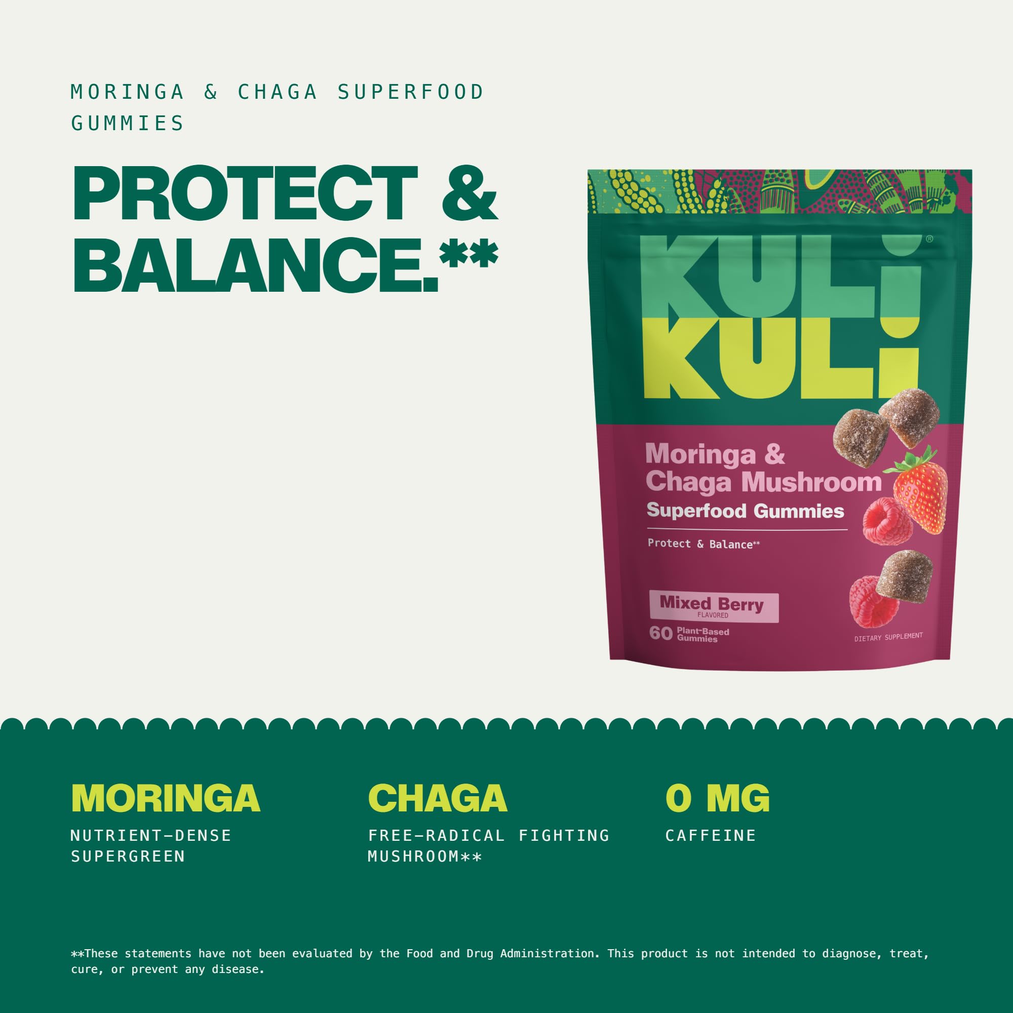 Kuli Kuli Moringa & Chaga Mushroom Superfood Gummies, 60ct Mixed Berry — Amazon image 3