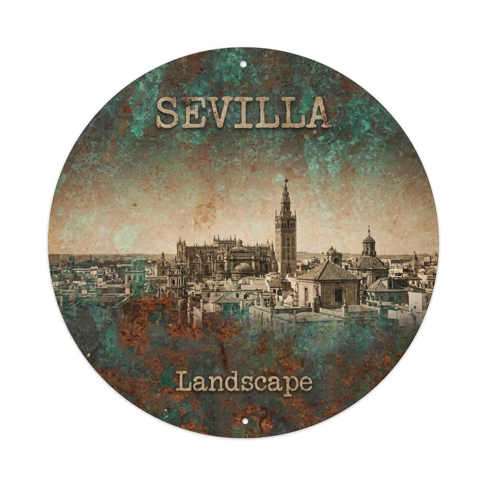 Vintage Travel Seville Spain Panorama Metal Tin Sign