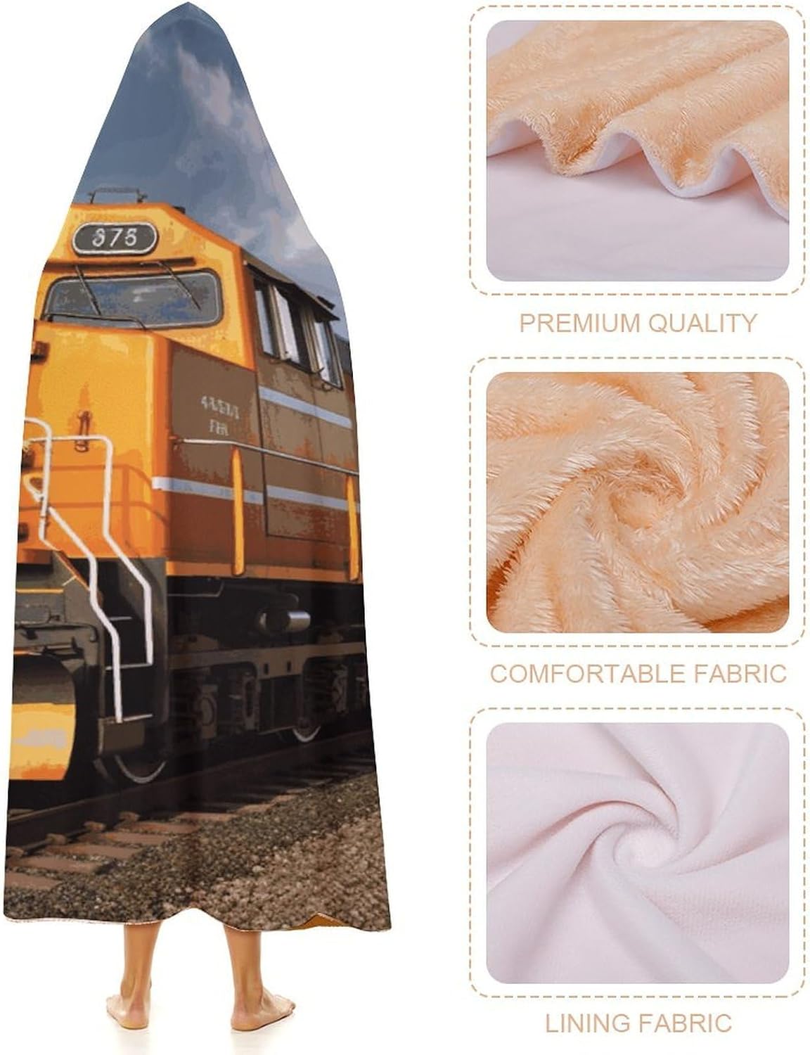 Freight Train Hooded Blanket Cozy And Functional,Wearable Blanket Hoodie for Women Men,Blanket Poncho Presents40 x50