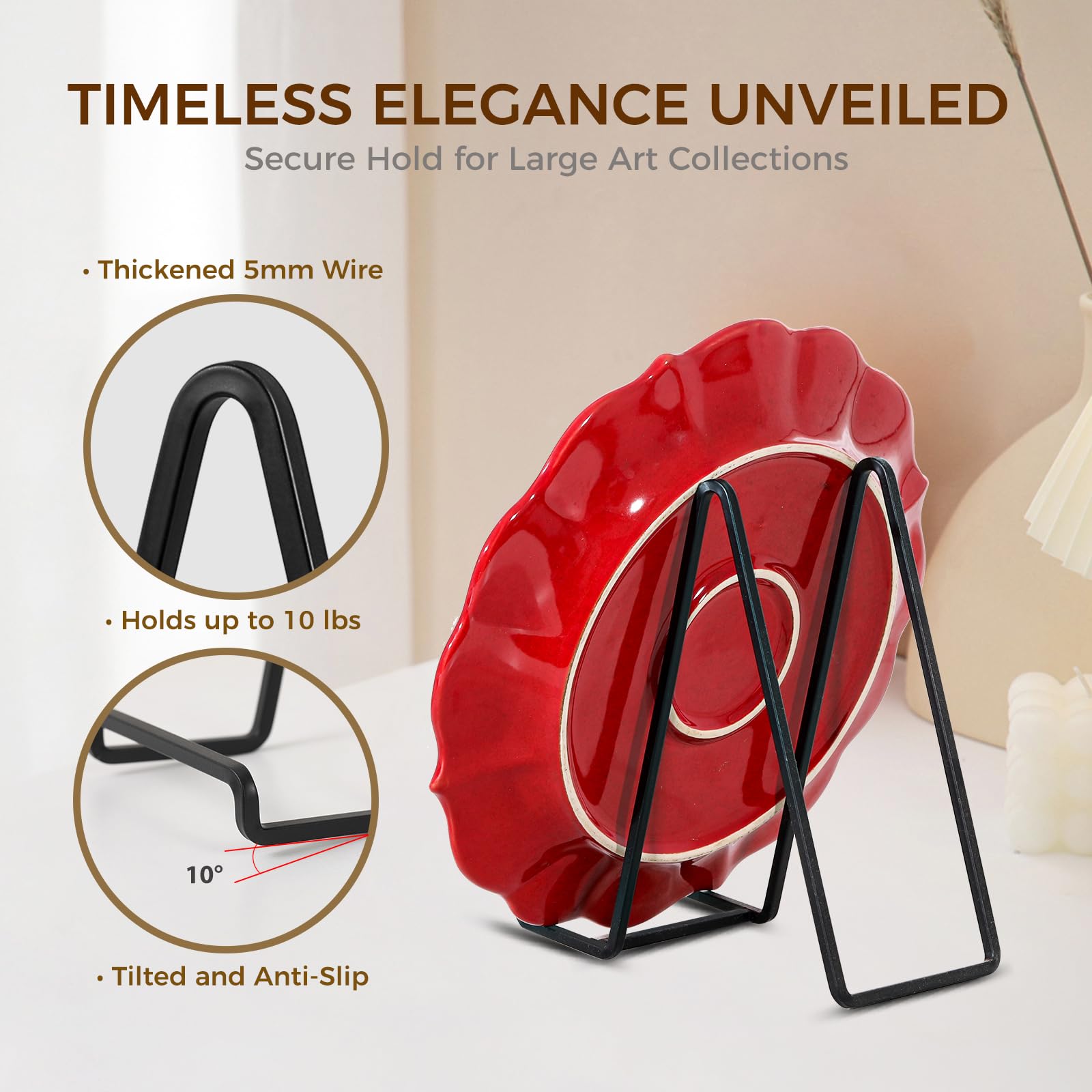 Belle Vous Support Assiette Decorative En Fer Noir (Lot De 6) - 3 Tailles 10, 15 Et 20 Cm - Chevalet Pour Assiette Décorative, Photos, Art De La Table Et Livres