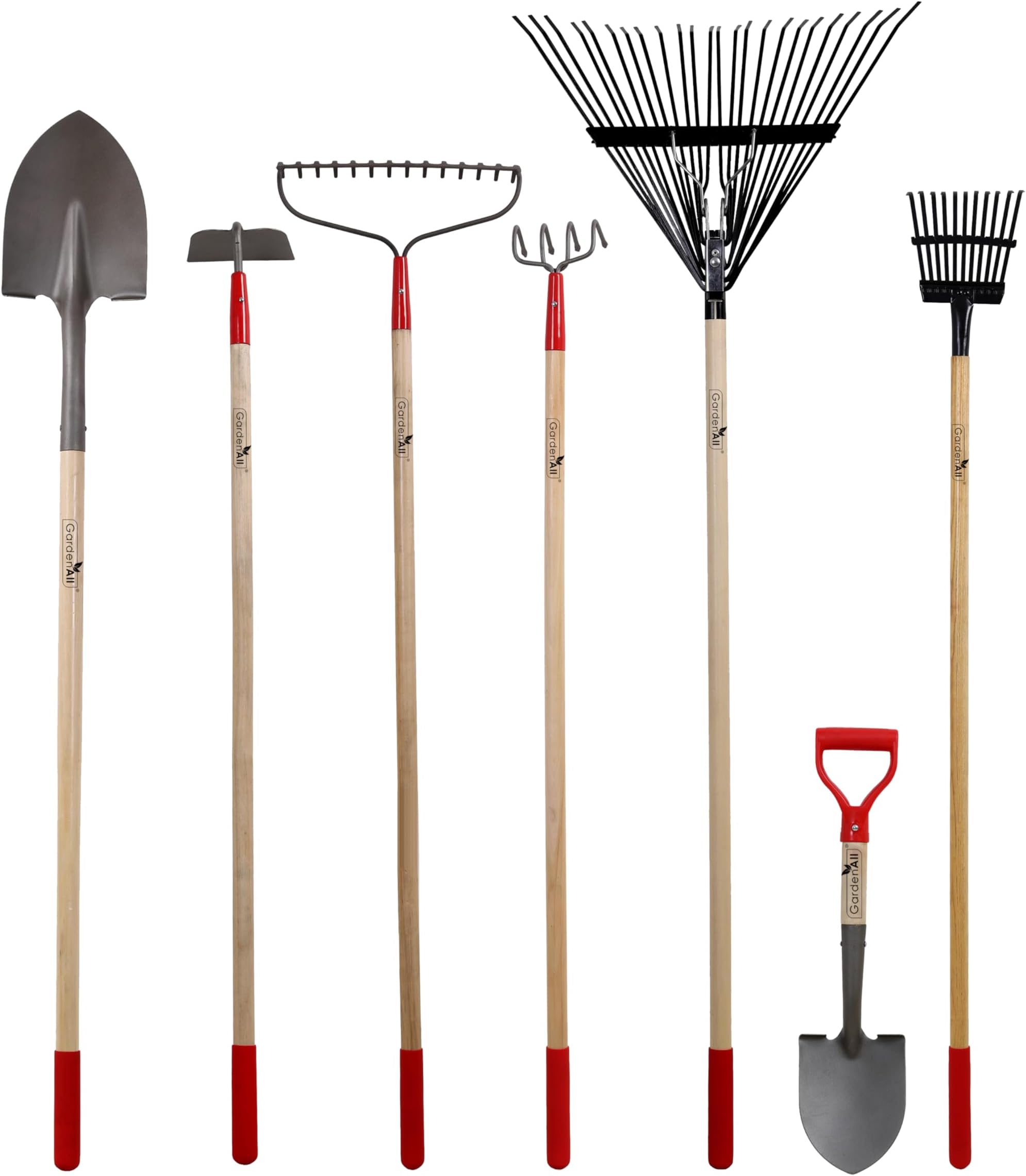 GardenAll 7-Piece Long Handle Garden Tools Set, Include Shovel Rake Hoe,Gardening Tools for Women,Lightweight Ergonomic Wood Handle Yard Work Set