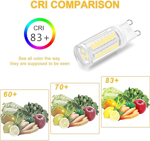 Miniatura 7 de YUIIP Bombillas LED G9 de 4 W de luz diurna blanca de 6000 K, equivalente a bombilla halógena de 40 W, bombillas LED AC110 V-130 V G9 con base de
