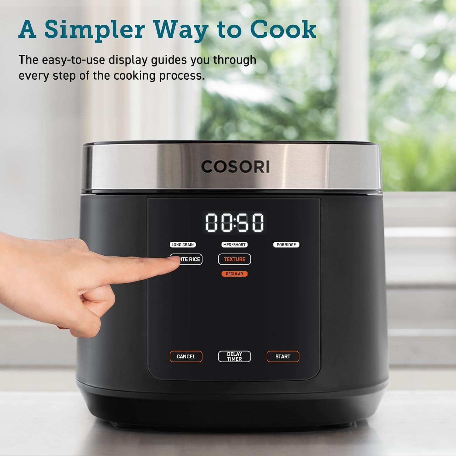 COSORI Rice Cooker Large Maker 10 Cup Uncooked 18 Functions, Japanese Style Fuzzy Logic Micom Technology, Texture Optional, 50 Recipes, Stainless Steel Steamer, Warmer, Timer, Olla Arrocera Electrica,Black
