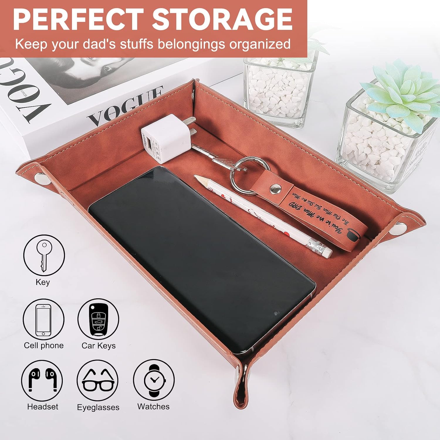 Best Dad Ever PU Leather Valet Tray and Keychain, Gifts for Dad Fathers Day from Daughter Son Kids, Unique Christmas Birthday Gift Ideas for Dad Stepdad Men image 5