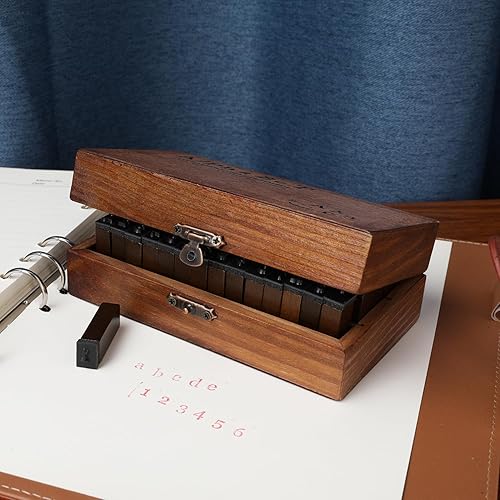 Miniatura 6 de KMIKE Juego de sellos del alfabeto, 70 piezas, símbolo de letra, número, vintage, manualidades, fabricación de tarjetas, sello de goma de madera