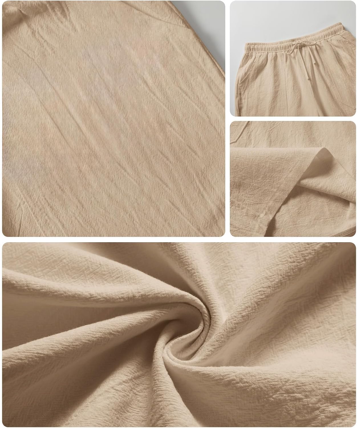 Puimentiua Linen Shorts for Men, Lightweight Elastic Waist Summer Beach Mens Linen Shorts