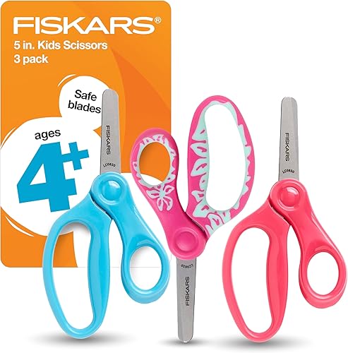 Miniatura 9 de Fiskars Tijeras de punta puntiaguda de 5 pulgadas para niños de 4 a 7 años (paquete de 3) - Tijeras para la escuela o manualidades - Suministros de