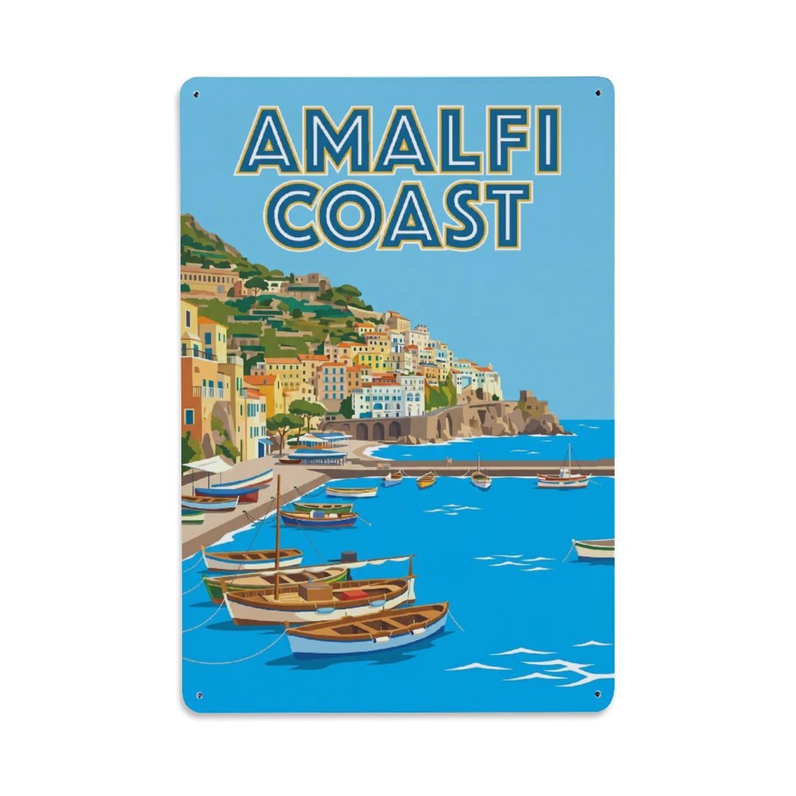 Vintage Travel Fishing Italy Village Metal Tin Sign
